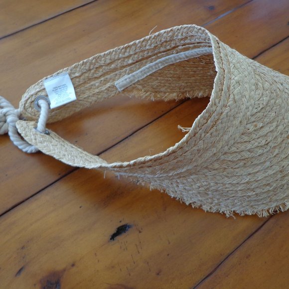 Boho Raffia Fringed Visor Adjustable Ties/ Back - Picture 6 of 7